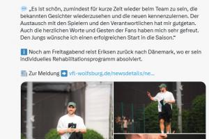 兩次比賽中暈厥！埃里克森回狼堡探訪隊(duì)友，球迷留言：別再踢球了